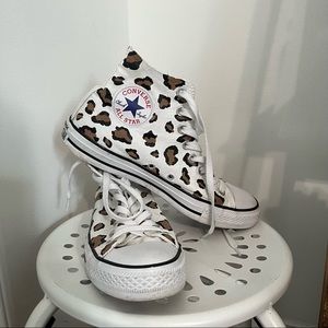 Hand painted cheetah print high top converses